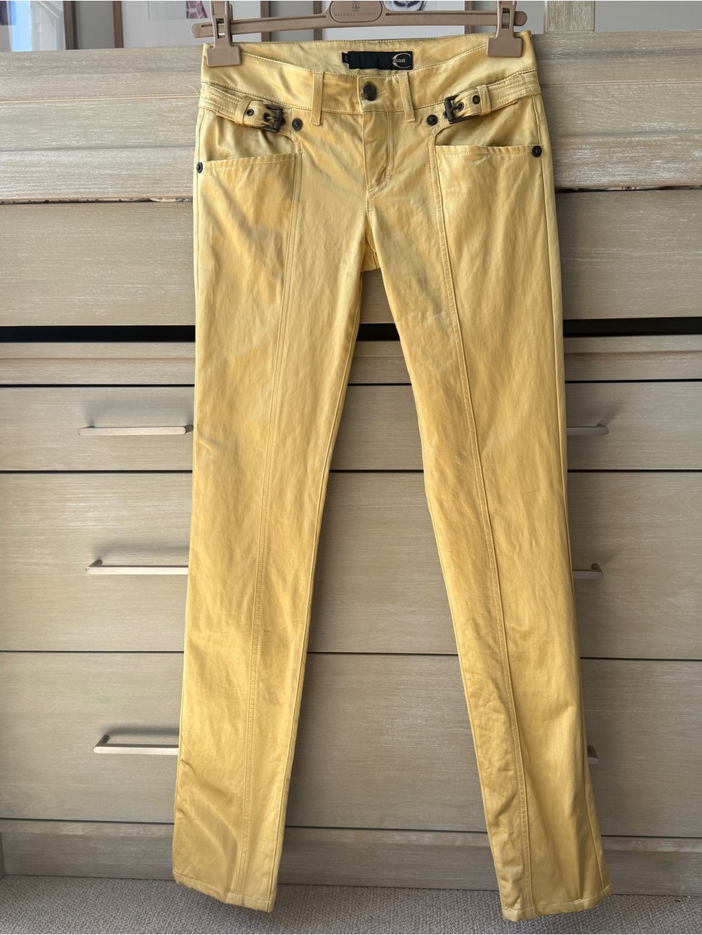 Just Cavalli Yellow Skinny Jeans with Buckle Detail